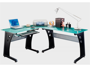 Techni Mobili RTA-3803-GPH06 L-shaped Glass Computer Desk - Graphite Techni Mobili RTA-3803-GPH06 L-shaped Glass Computer Desk - Graphite