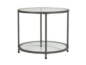 Offex Camber Collection Round Clear Glass Side Table - Pewter Offex Camber Collection Round Clear Glass Side Table - Pewter