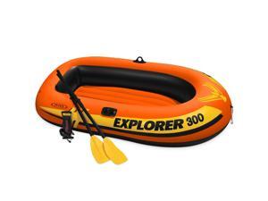 Intex Explorer 300 Compact Inflatable Fishing 3 Person Raft Boat w/ Pump & Oars Intex Explorer 300 Compact Inflatable Fishing 3 Person Raft Boat w/ Pump & Oars