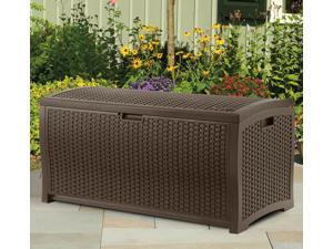 Suncast 73 Gallon Waterproof Resin Wicker Outdoor Patio Storage Deck Box, Mocha Suncast 73 Gallon Waterproof Resin Wicker Outdoor Patio Storage Deck Box, Mocha