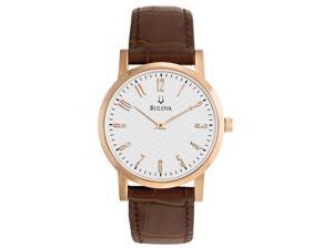Bulova White Dial Rose Gold-tone Brown Leather Mens Watch 97A106 Bulova White Dial Rose Gold-tone Brown Leather Mens Watch 97A106