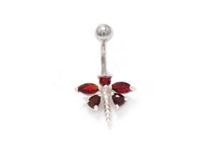 Red Gemmed Silver Dragonfly Belly Navel Cruved Barbell Ring Red Gemmed Silver Dragonfly Belly Navel Cruved Barbell Ring