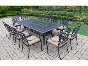 13-Piece Jet Black Aluminum Patio Outdoor Dining Set with Cream Cushions 13-Piece Jet Black Aluminum Patio Outdoor Dining Set with Cream Cushions