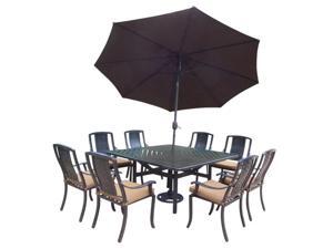 11-Piece Black Aluminum Outdoor Furniture Patio Dining Set - Tan Cushions 11-Piece Black Aluminum Outdoor Furniture Patio Dining Set - Tan Cushions