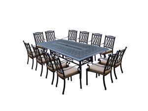 13-Piece Black Morocco Outdoor Stackable Chair Patio Dining Set w/ Cream Cushions 13-Piece Black Morocco Outdoor Stackable Chair Patio Dining Set w/ Cream Cushions