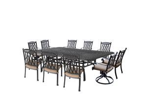 11-Piece Black Morocco Aluminum Patio Stackable and Swivel Dining Set w/ Cream Cushions 11-Piece Black Morocco Aluminum Patio Stackable and Swivel Dining Set w/ Cream Cushions