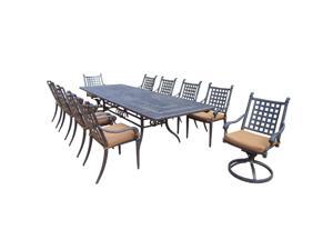 11-Piece Black Aluminum Outdoor Furniture Patio Dining Set - Tan Cushions 11-Piece Black Aluminum Outdoor Furniture Patio Dining Set - Tan Cushions