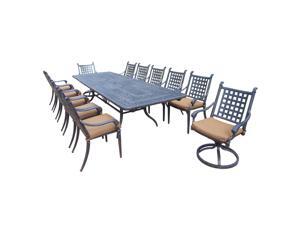13-Piece Black Aluminum Outdoor Furniture Patio Dining Set - Tan Cushions 13-Piece Black Aluminum Outdoor Furniture Patio Dining Set - Tan Cushions