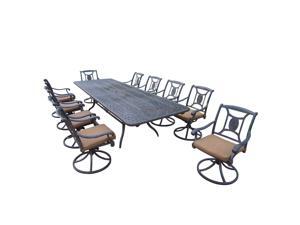 11-Piece Aged Black Finish Aluminum Outdoor Furniture Patio Dining Set - Tan Cushions 11-Piece Aged Black Finish Aluminum Outdoor Furniture Patio Dining Set - Tan Cushions