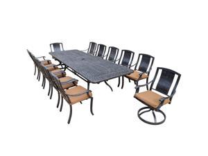 13-Piece Aged Black Finish Aluminum Outdoor Furniture Patio Dining Set - Tan Cushions 13-Piece Aged Black Finish Aluminum Outdoor Furniture Patio Dining Set - Tan Cushions