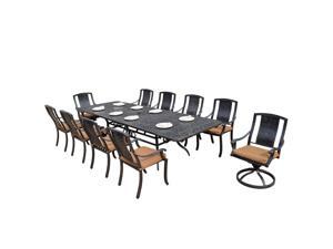 11-Piece Aged Black Finish Aluminum Outdoor Furniture Patio Dining Set - Tan Cushions 11-Piece Aged Black Finish Aluminum Outdoor Furniture Patio Dining Set - Tan Cushions