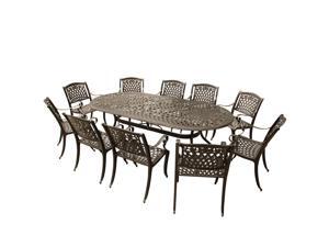 11-Piece Bronze Rose Lattice Oval Cast Aluminum Outdoor Patio Dining Set 11-Piece Bronze Rose Lattice Oval Cast Aluminum Outdoor Patio Dining Set