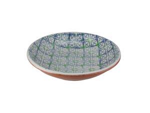 12.25" French Countryside Decorative Blue Flower and Green Cross Round Terracotta Bowl 12.25" French Countryside Decorative Blue Flower and Green Cross Round Terracotta Bowl