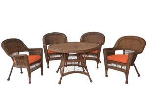 5-Piece Honey Resin Wicker Chair & Table Patio Dining Furniture Set - Orange Cushions 5-Piece Honey Resin Wicker Chair & Table Patio Dining Furniture Set - Orange Cushions
