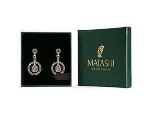 Rhodium Plated Earrings with Round 'Lucky Four Leaf Clover' Design and High Quality Multi Colored Crystals Rhodium Plated Earrings with Round 'Lucky Four Leaf Clover' Design and High Quality Multi Colored Crystals