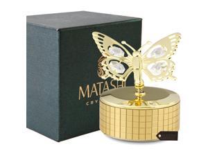 24K Gold Plated Music Box with Crystal Studded Butterfly Figurine by Matashi MTMB11703 24K Gold Plated Music Box with Crystal Studded Butterfly Figurine by Matashi MTMB11703