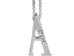 Rhodium Plated Necklace with Personalized Letter "A" Initial Design with a 16" Extendable Chain and High Quality Clear Crystals by Matashi Rhodium Plated Necklace with Personalized Letter "A" Initial Design with a 16" Extendable Chain and High Quality Clear Crystals by Matashi