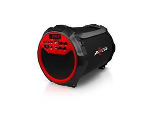 AXESS BLUETOOTH PORTABLE HIFI CYLINDER 2.1 SPEAKER W/ 6" SUB-AM/FM RADIO, USB AUX AND WIRELESS MIC-BLACK/RED AXESS BLUETOOTH PORTABLE HIFI CYLINDER 2.1 SPEAKER W/ 6" SUB-AM/FM RADIO, USB AUX AND WIRELESS MIC-BLACK/RED
