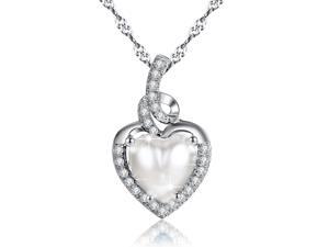 Mabella 2.0cttw Heart Shaped 8mm x 8mm Simulated Pearl Pendant in Sterling Silver with 18" Chain Mabella 2.0cttw Heart Shaped 8mm x 8mm Simulated Pearl Pendant in Sterling Silver with 18" Chain
