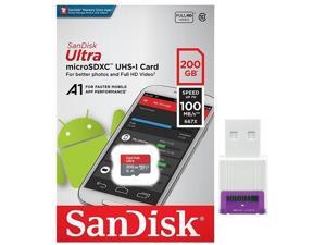 SanDisk Ultra 200GB microSDXC 100MB/s A1 Class10 C10 U1 UHS-I 667X 200G microSD micro SD SDXC Memory Card SDSQUAR-200G with OEM USB 2.0 reader SanDisk Ultra 200GB microSDXC 100MB/s A1 Class10 C10 U1 UHS-I 667X 200G microSD micro SD SDXC Memory Card SDSQUAR-200G with OEM USB 2.0 reader