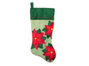 Christmas Eve Embellished Stitched Green Felt Poinsettia Christmas Stocking Christmas Eve Embellished Stitched Green Felt Poinsettia Christmas Stocking