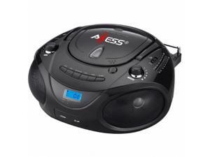 Axess Black Portable Boombox MP3/CD Player with Text Display,with AM/FM Stereo, USB/SD/MMC/AUX Inputs Axess Black Portable Boombox MP3/CD Player with Text Display,with AM/FM Stereo, USB/SD/MMC/AUX Inputs