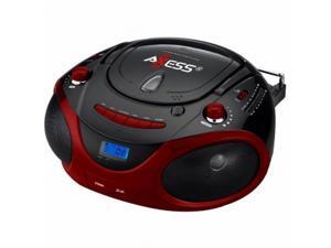 Axess Red Portable Boombox MP3/CD Player with Text Display,with AM/FM Stereo, USB/SD/MMC/AUX Inputs Axess Red Portable Boombox MP3/CD Player with Text Display,with AM/FM Stereo, USB/SD/MMC/AUX Inputs