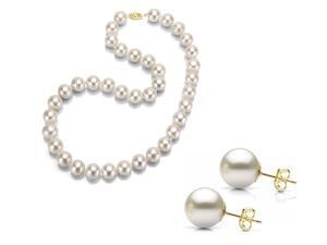 14kt Gold Freshwater Cultured Pearl Necklace & Earrings Set, 18 Inch Princess Length - AAA Quality 14kt Gold Freshwater Cultured Pearl Necklace & Earrings Set, 18 Inch Princess Length - AAA Quality