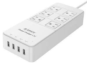 ORICO 6 Outlet Power Strip with Surge Protector, Built-in 5 Ft. Cord, 4 USB Intelligence Charging Ports (2*5V2.4A + 2*5V1A) for iPhone, iPad, Galaxy S6 / S6 Edge, Nexus and More - White (TPC-6A4U-WH) ORICO 6 Outlet Power Strip with Surge Protector, Built-in 5 Ft. Cord, 4 USB Intelligence Charging Ports (2*5V2.4A + 2*5V1A) for iPhone, iPad, Galaxy S6 / S6 Edge, Nexus and More - White (TPC-6A4U-WH)