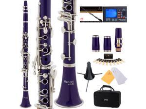 Mendini by Cecilio MCT-2P Purple ABS Bb Clarinet w/ 2 Barrels, 1 Year Warranty, Stand, Tuner, 10 Reeds, Pocketbook, Mouthpiece, Case, B Flat Mendini by Cecilio MCT-2P Purple ABS Bb Clarinet w/ 2 Barrels, 1 Year Warranty, Stand, Tuner, 10 Reeds, Pocketbook, Mouthpiece, Case, B Flat