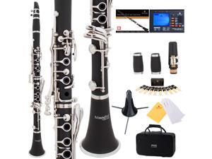Mendini by Cecilio MCT-JE2 Black Ebonite Bb Clarinet w/ 2 Barrels, 1 Year Warranty, Stand, Tuner, 10 Reeds, Pocketbook, Mouthpiece, Case, B Flat Mendini by Cecilio MCT-JE2 Black Ebonite Bb Clarinet w/ 2 Barrels, 1 Year Warranty, Stand, Tuner, 10 Reeds, Pocketbook, Mouthpiece, Case, B Flat