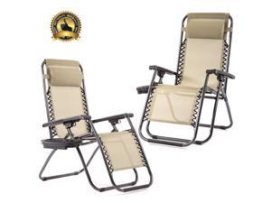 Set of 2 Zero Gravity Chairs Patio Reclining Folding Chairs w/ Pillow Cup Holder Set of 2 Zero Gravity Chairs Patio Reclining Folding Chairs w/ Pillow Cup Holder