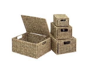 Best Choice Products Set of 4 Multi-Purpose Woven Seagrass Storage Box Baskets for Home Decor, Organization Best Choice Products Set of 4 Multi-Purpose Woven Seagrass Storage Box Baskets for Home Decor, Organization