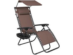 Best Choice Products Folding Zero Gravity Recliner Lounge Chair w/ Canopy Shade and Cup Holder Tray - Brown Best Choice Products Folding Zero Gravity Recliner Lounge Chair w/ Canopy Shade and Cup Holder Tray - Brown