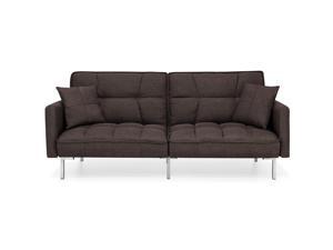 Best Choice Products Living Room Convertible Linen Fabric Tufted Splitback Futon Couch Furniture w/ Pillows - Brown Best Choice Products Living Room Convertible Linen Fabric Tufted Splitback Futon Couch Furniture w/ Pillows - Brown