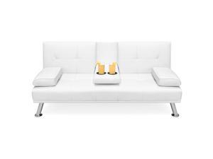 Best Choice Products Modern Faux Leather Convertible Futon Sofa Bed Recliner Couch w/ Metal Legs, 2 Cup Holders - White Best Choice Products Modern Faux Leather Convertible Futon Sofa Bed Recliner Couch w/ Metal Legs, 2 Cup Holders - White