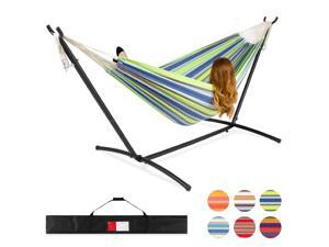 Best Choice Products 2-Person Brazilian-Style Cotton Double Hammock Bed w/ Carrying Bag, Steel Stand, Blue/Green Stripes Best Choice Products 2-Person Brazilian-Style Cotton Double Hammock Bed w/ Carrying Bag, Steel Stand, Blue/Green Stripes