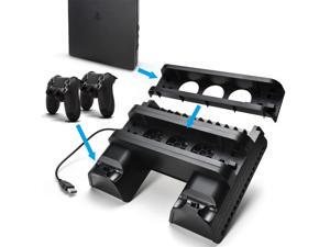 Vertical Stand with Cooling Fan for PS4 , Multi-Functional Cooling Stand, Dual Controllers Charging Station with 12 Game Storage Slots, Compatible with PS4, PS4 Slim & PS4 Pro Console, Black Vertical Stand with Cooling Fan for PS4 , Multi-Functional Cooling Stand, Dual Controllers Charging Station with 12 Game Storage Slots, Compatible with PS4, PS4 Slim & PS4 Pro Console, Black