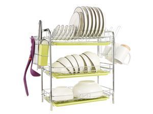 3-Tier Dish Drying Rack Kitchen Storage Cup Tray Cutlery Dish Drainer Holder Organizer with Drain Board 22.04 x 9.05 x 18.50 IN 3-Tier Dish Drying Rack Kitchen Storage Cup Tray Cutlery Dish Drainer Holder Organizer with Drain Board 22.04 x 9.05 x 18.50 IN
