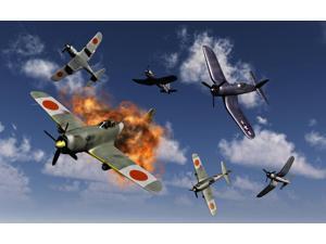 American Vought F4U Corsair aircraft and Japanese Nakajima fighter planes engaged in aerial combat over the Pacific during World War II Poster Print (8 x 10) American Vought F4U Corsair aircraft and Japanese Nakajima fighter planes engaged in aerial combat over the Pacific during World War II Poster Print (8 x 10)