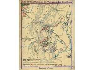 Map of the position at Turners Gap South Mountain or Boonsboro Gap Turners Gap and Boonsboro Md on September 14 1862 as the Confederate forces advanced on Harpers Ferry and the Union Army moved to he Map of the position at Turners Gap South Mountain or Boonsboro Gap Turners Gap and Boonsboro Md on September 14 1862 as the Confederate forces advanced on Harpers Ferry and the Union Army moved to he