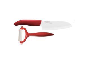Kyocera Ceramic Revolution Series 5.5-inch Santoku Knife and Y Peeler Set, Red Kyocera Ceramic Revolution Series 5.5-inch Santoku Knife and Y Peeler Set, Red