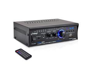 Bluetooth Mini Blue Series Stereo Power Amplifier, 2 x 120 Watt, USB Charge Port, USB/SD Memory Card Readers, RCA and AUX (3.5mm) Input Connector Jacks, Remote Control Bluetooth Mini Blue Series Stereo Power Amplifier, 2 x 120 Watt, USB Charge Port, USB/SD Memory Card Readers, RCA and AUX (3.5mm) Input Connector Jacks, Remote Control