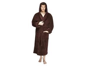 Men's Hooded Fleece Plush Robe Turkish Bathrobe, Brown, L/XL Men's Hooded Fleece Plush Robe Turkish Bathrobe, Brown, L/XL