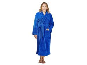 Women's Shawl Collar Fleece Plush Robe Turkish Bathrobe, Royal Blue, L Women's Shawl Collar Fleece Plush Robe Turkish Bathrobe, Royal Blue, L