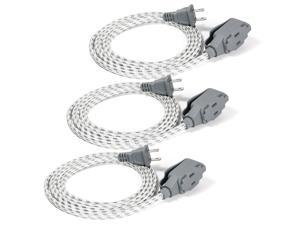 Vision 3 Pack. 6 ft. Braided Flat Extension Cord UL Listed Silver - 240057 Vision 3 Pack. 6 ft. Braided Flat Extension Cord UL Listed Silver - 240057