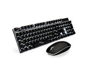 Ajazz A3008 2.4G Wireless Mechanical Keyboard & Mouse Combos White Backlit Blue Switches Keyboard 1600DPI Mouse - Black Ajazz A3008 2.4G Wireless Mechanical Keyboard & Mouse Combos White Backlit Blue Switches Keyboard 1600DPI Mouse - Black