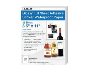Milcoast Glossy Full Sheet 8.5” x 11” Adhesive Waterproof Photo Craft Paper - Works with Inkjet / Laser Printers - For Stickers, Labels, Scrapbooks, Bottle Labels, Arts and Crafts (25 Sheets) Milcoast Glossy Full Sheet 8.5” x 11” Adhesive Waterproof Photo Craft Paper - Works with Inkjet / Laser Printers - For Stickers, Labels, Scrapbooks, Bottle Labels, Arts and Crafts (25 Sheets)