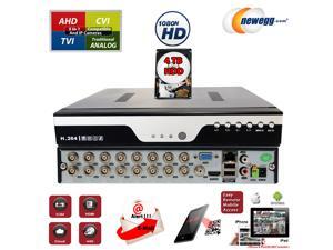 16Ch DVR with 4TB Hard Drive H.264 High-Definition Hybrid TVI AHD CVI Analog Home Office Standalone CCTV Security Digital Video Recorder w/4TB HDD Installed and Pre-Configured 16Ch DVR with 4TB Hard Drive H.264 High-Definition Hybrid TVI AHD CVI Analog Home Office Standalone CCTV Security Digital Video Recorder w/4TB HDD Installed and Pre-Configured