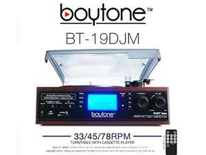 Boytone BT-19DJM 3 Speed Stereo Turntable Cassette AM/FM Radio Speaker with LCD Screen Boytone BT-19DJM 3 Speed Stereo Turntable Cassette AM/FM Radio Speaker with LCD Screen